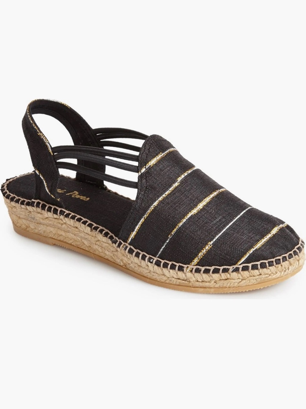 Toni Pons Black Gold Stripe Slingback Espadrilles EU Size 40 US 9 Euro Summer